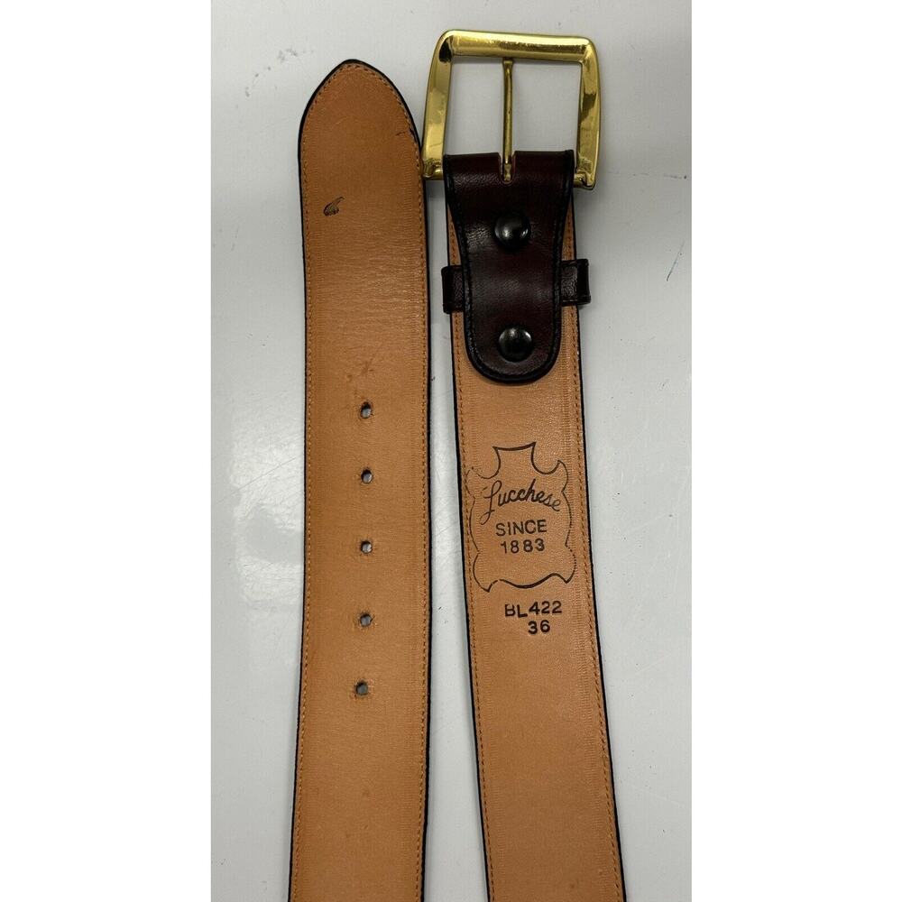 Lucchese Brown Leather Belt with Brass Buckle - Picture 6 of 8